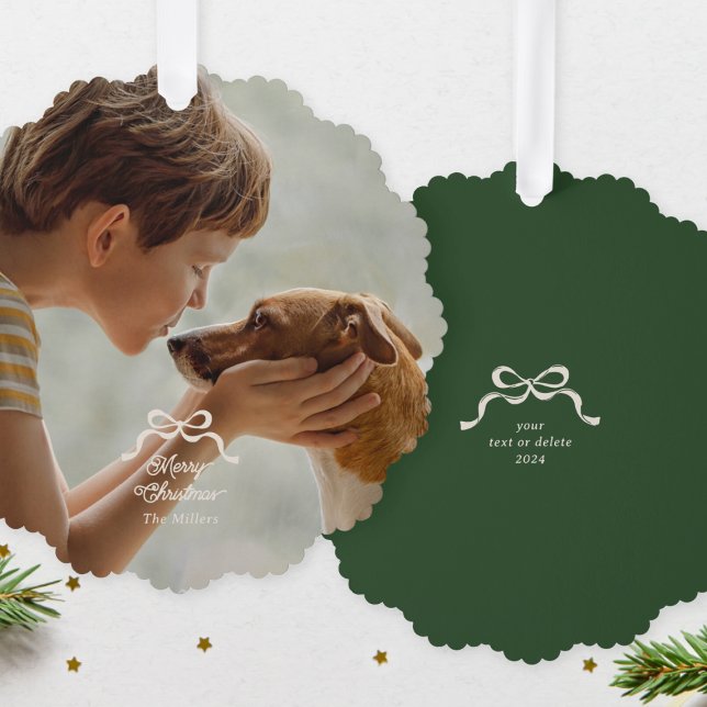 Elegant Christmas Bows Photo Ornament Card (Creator Uploaded)