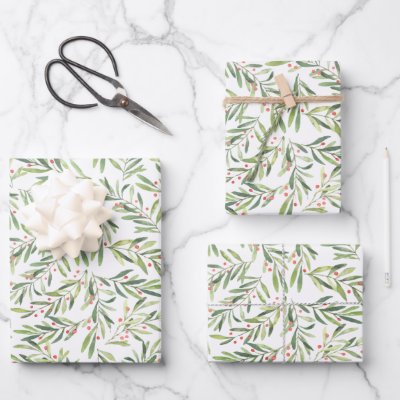 Elegant Christmas Branches and Berries Wrapping Paper Sheets