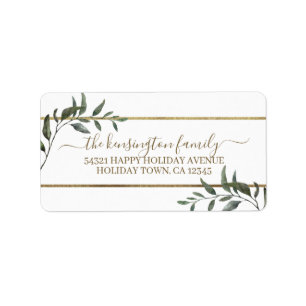Elegant Christmas Branches Gold Foil Holiday Label