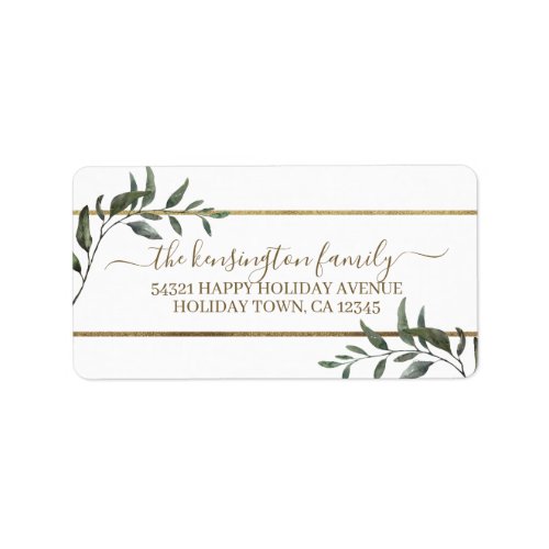 Elegant Christmas Branches Gold Foil Holiday Label