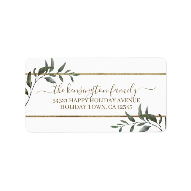 Elegant Christmas Branches Gold Foil Holiday Label (Front)