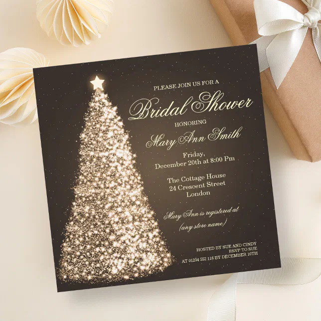 Elegant Christmas Bridal Shower Gold Invitation | Zazzle