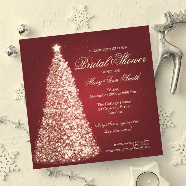 Elegant Christmas Bridal Shower Gold Red Invitation (Elegant Christmas Bridal Shower Gold Red Invitation)