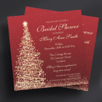 Elegant Christmas Bridal Shower Red Gold Invitation