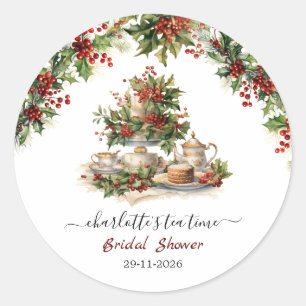 Elegant Christmas Bridal Shower Tea Time Party Classic Round Sticker