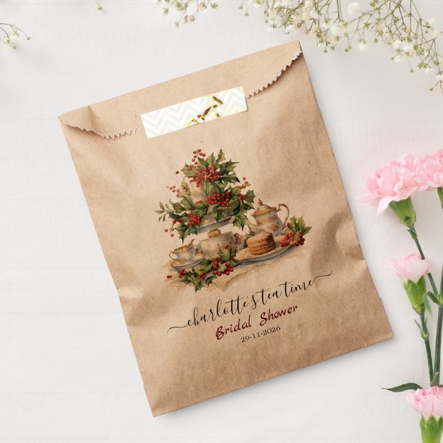 Elegant Christmas Bridal Shower Tea Time Party Favor Bag (Sealed)