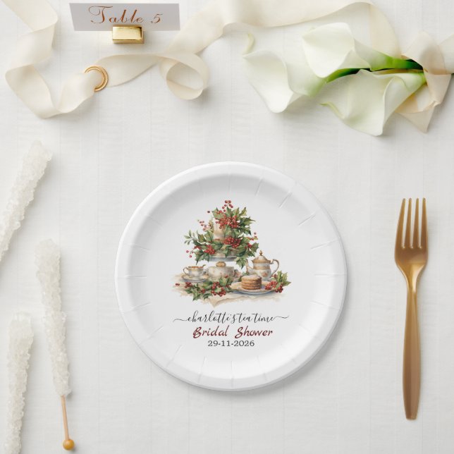 Elegant Christmas Bridal Shower Tea Time Party Paper Plates (Wedding)