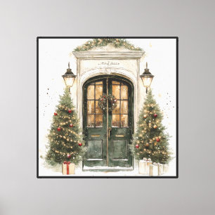 Elegant Christmas Brownstone Door Canvas Print
