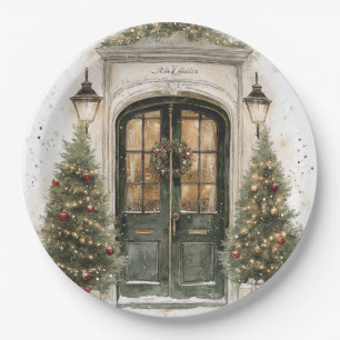 Elegant Christmas Brownstone Door Paper Plates