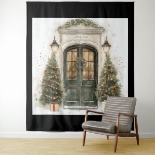 Elegant Christmas Brownstone Door Tapestry