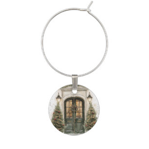 Elegant Christmas Brownstone Door Wine Charm