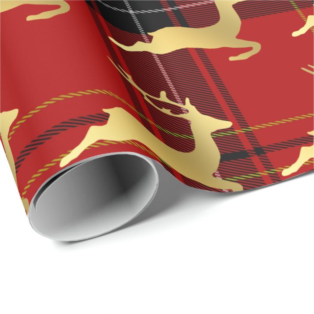 Elegant Christmas Buffalo Plaid Pattern & Gold Wrapping Paper (Roll Corner)