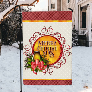 Elegant Christmas Candle Red Plaid Merry Christmas Garden Flag