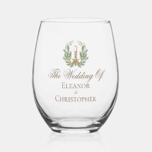 Elegant Christmas Candle Wreath Wedding Custom Stemless Wine Glass