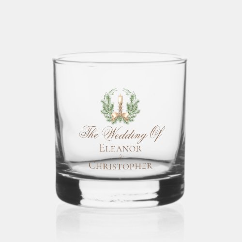 Elegant Christmas Candle Wreath Wedding Custom Whiskey Glass