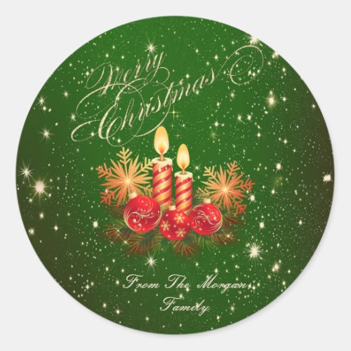 Elegant Christmas Candles Balls Snowflakes Classic Round Sticker