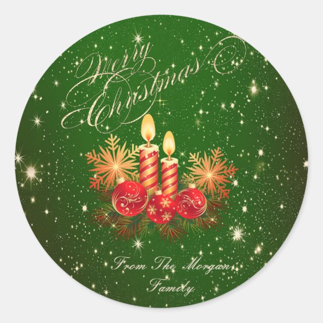 Elegant Christmas Candles, Balls ,Snowflakes Classic Round Sticker (Front)