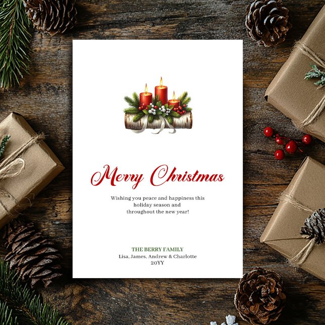 Elegant Christmas candles holly berries greeting Holiday Card (Elegant Christmas candles holly berries greeting)