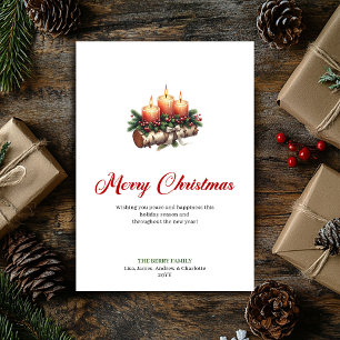 Elegant Christmas candles pine wreath holly berry Holiday Card