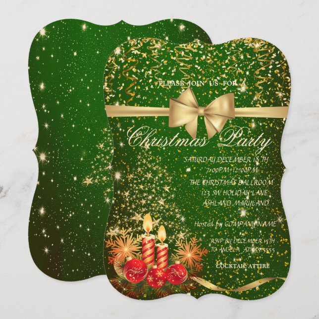 Elegant Christmas Candles, Tree Company Party Invitation (Front/Back)