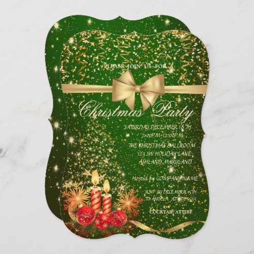 Elegant Christmas Candles Tree Company Party Invitation