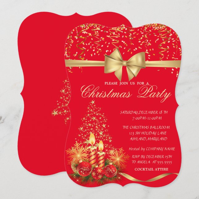 Elegant Christmas Candles,Tree Red Company Party  Invitation (Front/Back)