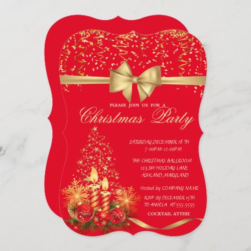 Elegant Christmas CandlesTree Red Company Party  Invitation