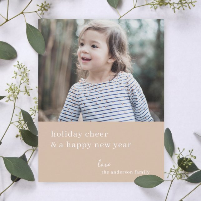 Elegant Christmas Card | Beige Holiday Photo Cards (Personalize your holiday photo card for a simple sophisticated look)