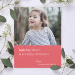 Elegant Christmas Card | Red Holiday Photo Cards<br><div class="desc">Send your festive greetings in style with this simple, elegant vertical photo card featuring the modern quote “Holiday Cheer and a Happy New Year” in white minimalist typography. The rich pinkish raspberry red background adds a touch of warmth and sophistication, giving this card a refined yet contemporary look. Perfect for...</div>