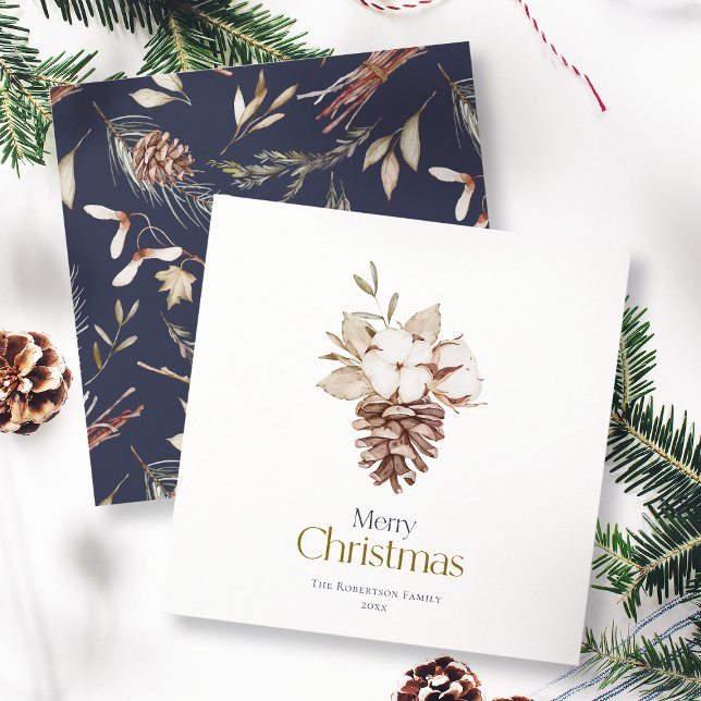 Elegant Christmas Card with Cotton and Pinecone (Creator Uploaded)