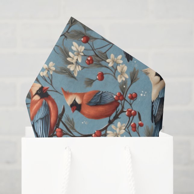 Elegant Christmas Cardinal Pattern Tissue Paper (Gift Bag)