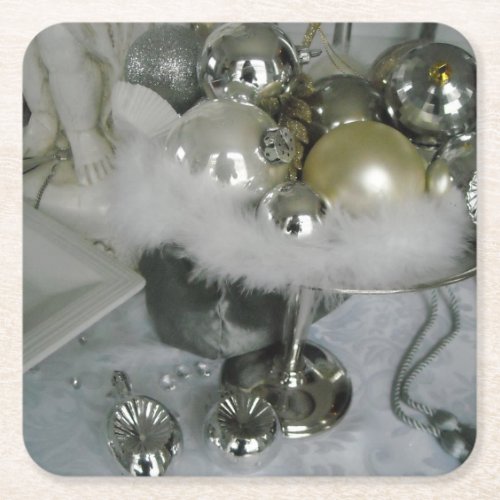 Elegant Christmas Centerpiece Square Paper Coaster