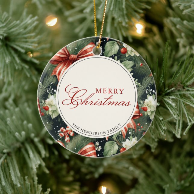 Elegant Christmas Cheer Personalized Ceramic Ornament (Tree)