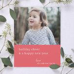 Elegant Christmas Cheer | Raspberry Red Photo Holiday Card<br><div class="desc">Simple, stylish, elegant flat holiday photo card with modern minimal typography quote "holiday cheer and a happy new year" in white on a pinkish raspberry red background. The name, year and greeting can be easily customized for a personal touch. A sophisticated, minimalist and contemporary christmas card to stand out from...</div>