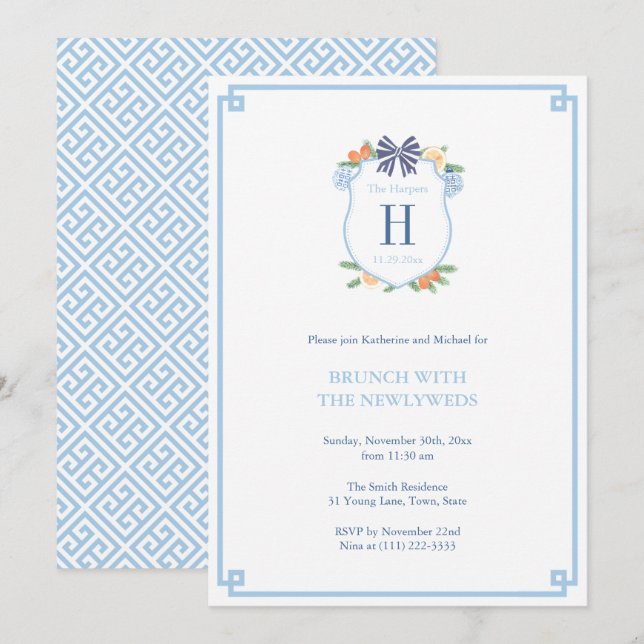 Elegant Christmas Citrus Crest Newlyweds Brunch Invitation (Front/Back)