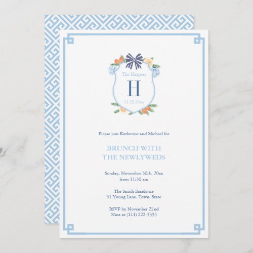 Elegant Christmas Citrus Crest Newlyweds Brunch Invitation