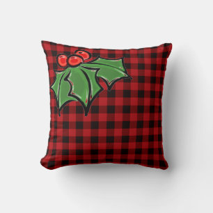 Elegant Christmas classic Red Plaid Holly berries Throw Pillow
