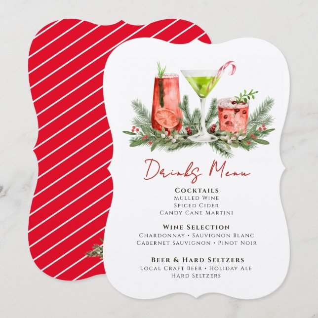 Elegant Christmas Cocktail Party Festive Drinks Menu (Front/Back)