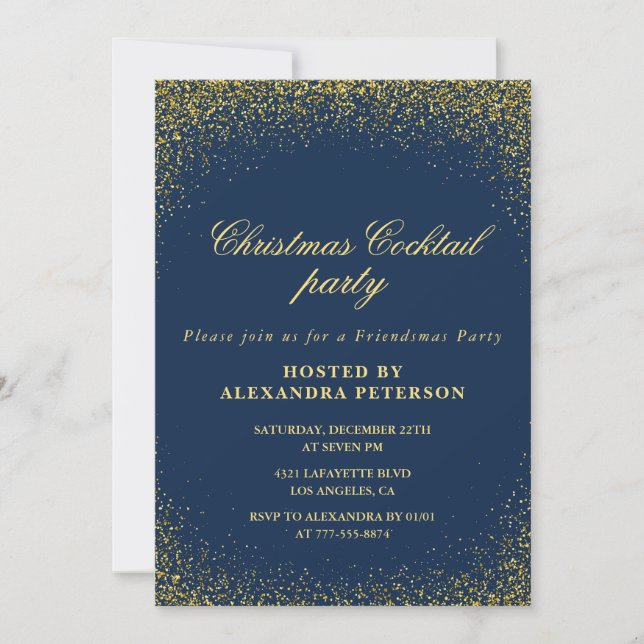Elegant Christmas Cocktail Party Gold Navy Glam Invitation (Front)