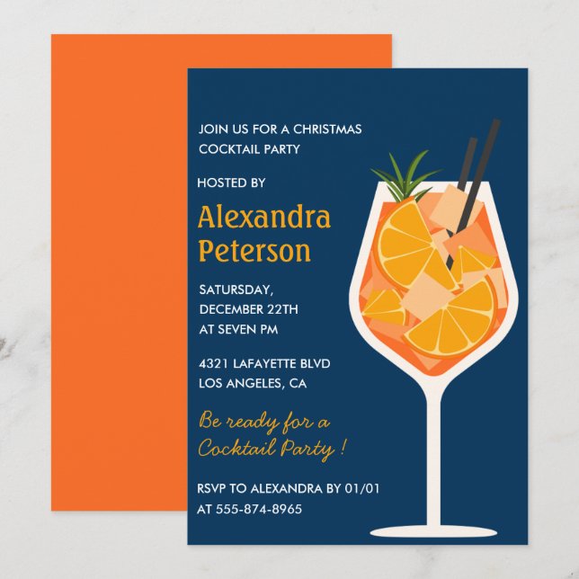 Elegant Christmas Cocktail Party invite Modern (Front/Back)