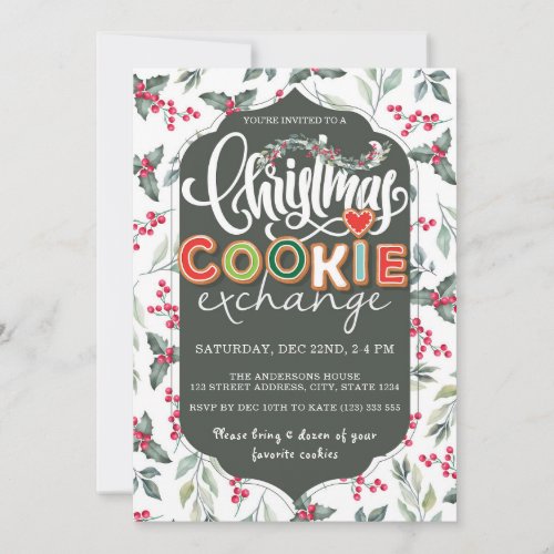 Elegant Christmas Cookie Exchange Party Green Invitation