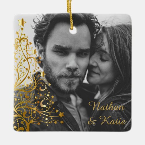 Elegant Christmas Couple Custom Photo Ceramic Ornament