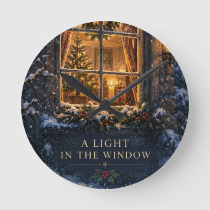 Elegant Christmas ,Cozy Light in the Window Winter Round Clock