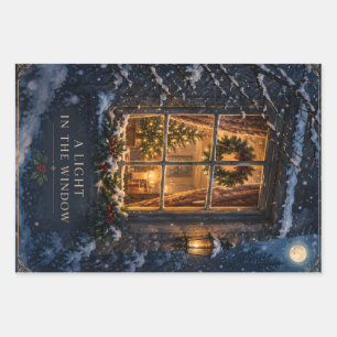 Elegant Christmas ,Cozy Light in the Window Winter Wrapping Paper Sheets