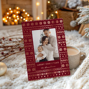 Elegant Christmas Cozy Nordic Sweater Pattern Foil Holiday Card