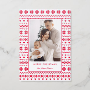 Elegant Christmas Cozy Nordic Sweater Pattern Letterpress Photo Cards