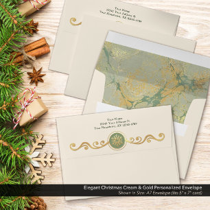 Elegant Christmas Cream & Gold Personalized Envelope