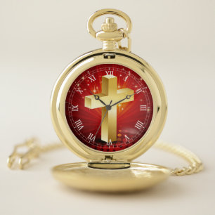 Elegant Christmas Cross Gold Pocket Watch