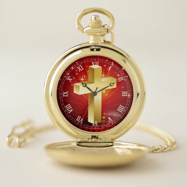 Elegant Christmas Cross Gold Pocket Watch Zazzle