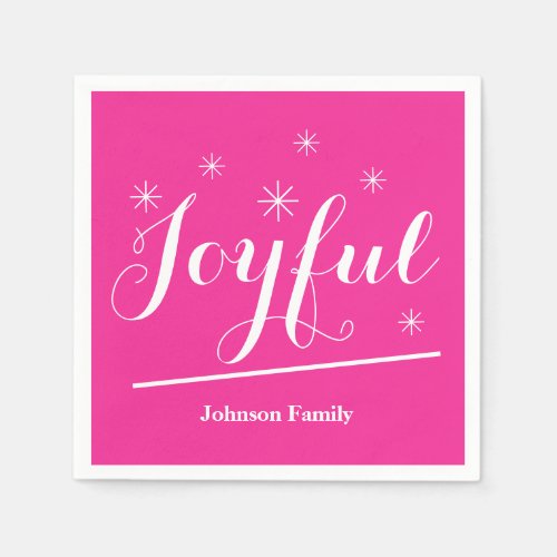 Elegant Christmas Custom Family Name Cute Pink  Napkins